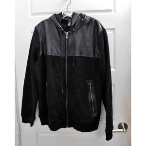 Marc By Marc Jacobs Men's Black Zip Hoodie With Leather Detail &‎ Hood sz XL